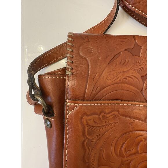 Patricia Nash Brown Tooled Italian Leather Crossbody Bag Western Style Clasp - Picture 8 of 16